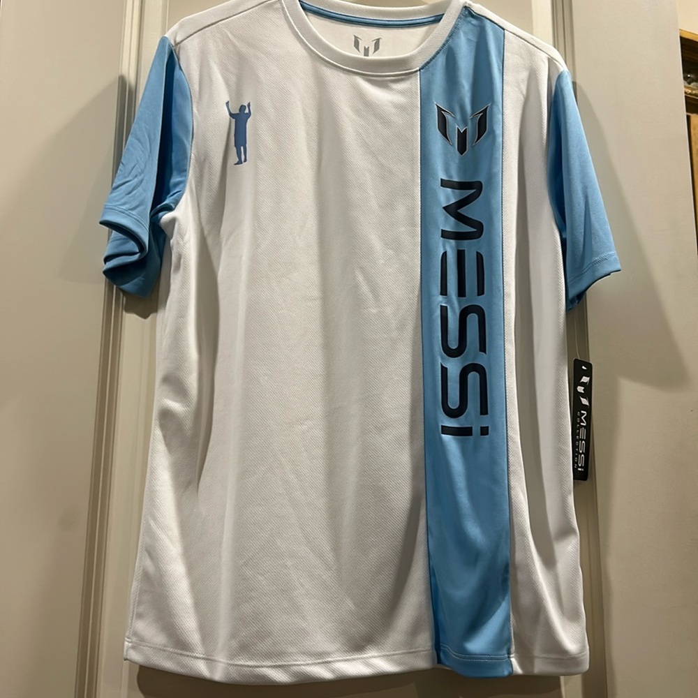 NWT Messi Argentina Soccer Jersey Shirt short sleeves kids size XL 18 blue white